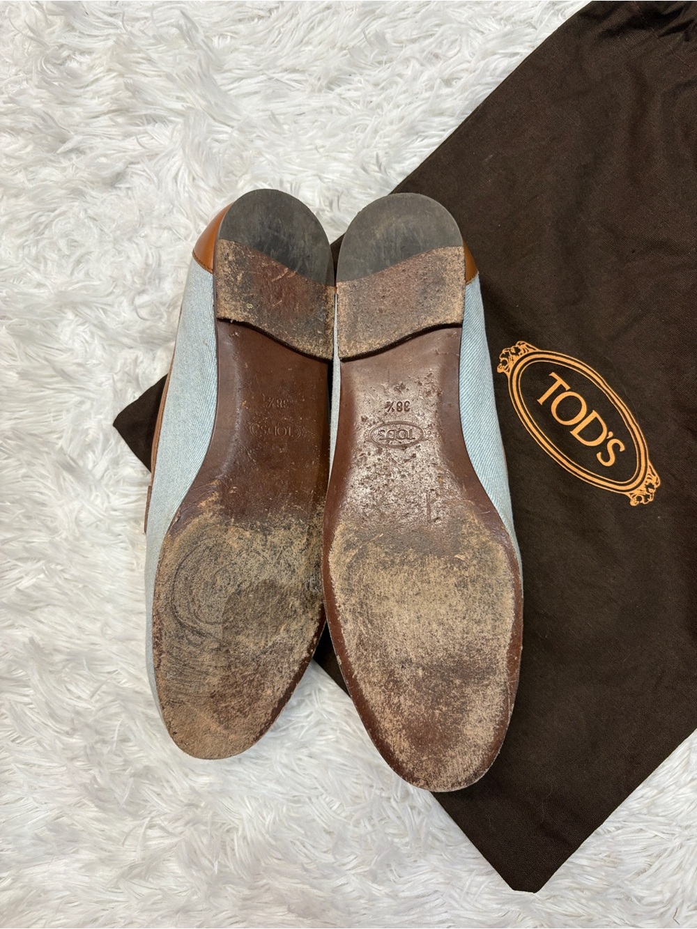Tods Kate denim loafers blue & tan - Picture 5 of 13
